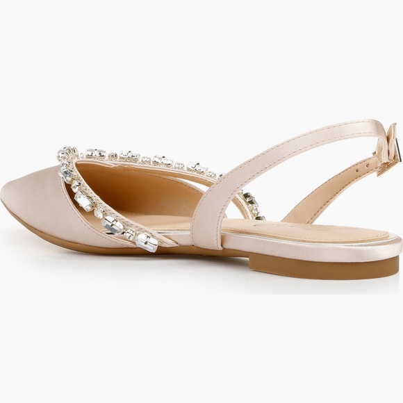 Jewel Badgley Mischka Satin Flats in Champagne with Crystal Embellishments - Picture 3 of 7
